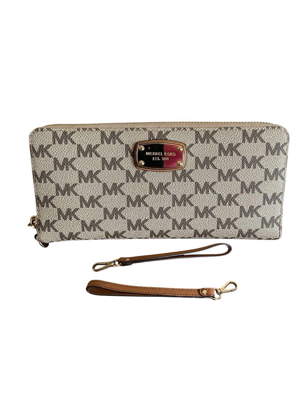 Michael Kors Signature MK Wallet Vanilla Beige Zip Around Continental Gold